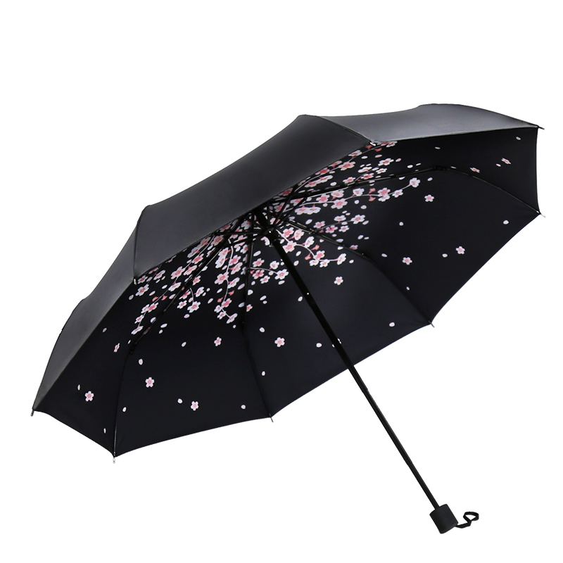 促銷防曬小黑傘女士晴雨傘折疊防紫外線遮陽傘內印花黑膠創意傘