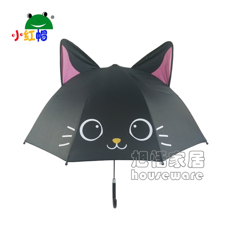 小紅帽兒童晴雨傘創意卡通傘男女孩超輕長柄傘防曬小黑貓傘