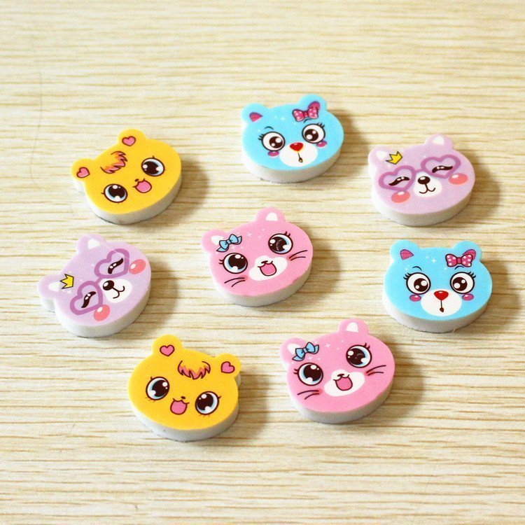 韓國創意文具可愛貓咪小熊頭卡通橡皮擦兒童小禮物小學生學習用品