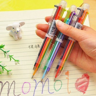 韓國創意個性文具可愛多色圓珠筆透明按動彩色6色小禮物獎品油筆