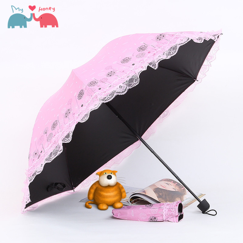 雨傘女防曬防紫外線遮太陽傘黑膠蕾絲傘晴雨傘三折疊蘑菇花邊傘