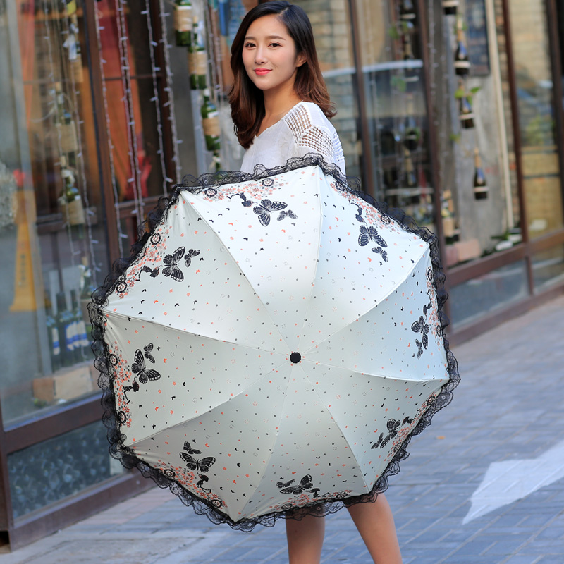 創意蝴蝶雨傘三折疊太陽傘女防紫外線晴雨傘兩用傘黑膠防曬遮陽傘
