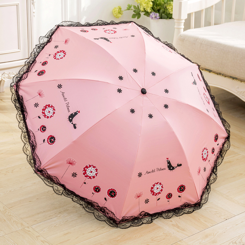 蕾絲邊晴雨兩用傘遮陽傘黑膠防紫外線防曬太陽傘小清新三折女雨傘