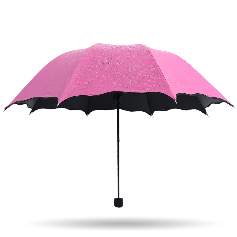 遇水開花黑膠防曬傘 遮陽傘 三折晴雨傘 公主荷葉邊雨傘 雨具防曬
