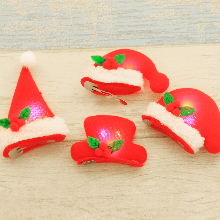圣誕節裝飾品圣誕兒童紅色尖帽卡通不發光發夾頭扣商場幼兒園禮物