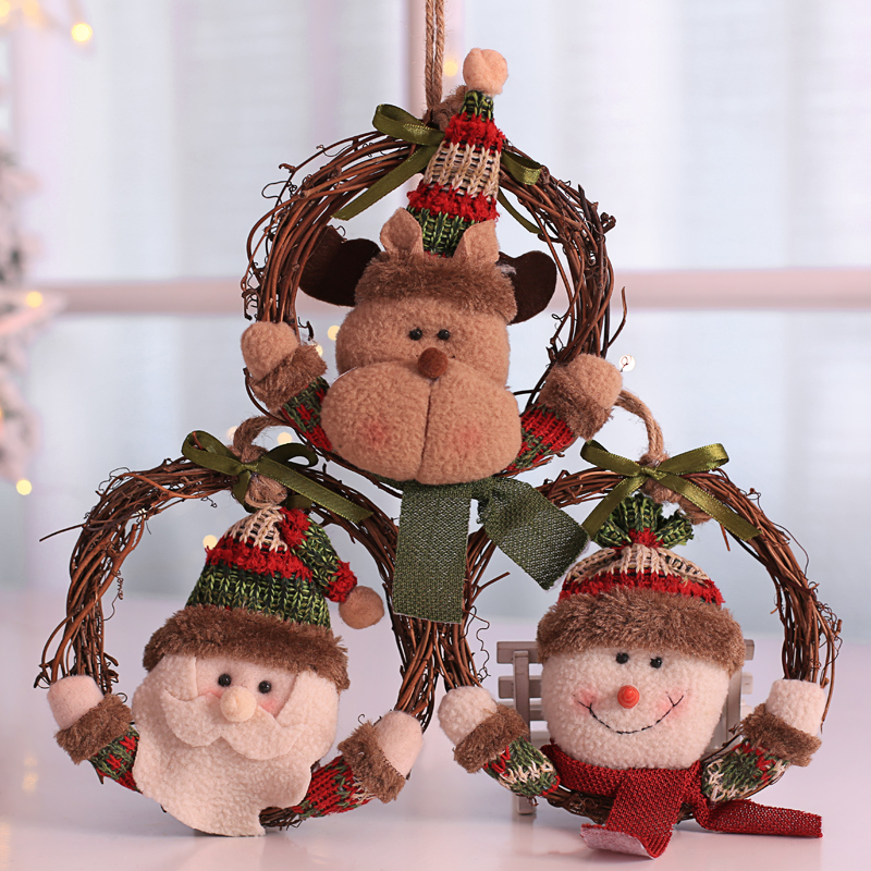 圣誕節裝飾小號老人雪人藤圈掛件圣誕裝飾櫥窗花環藤圈圣誕樹掛件
