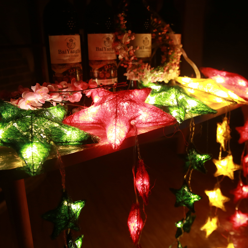 圣誕麻絲五角星彩燈閃燈串燈電池燈五角星星圣誕節日臥室裝飾串燈