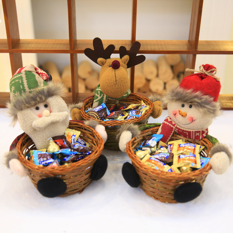圣誕節裝飾品圣誕糖果竹簍水果籃 圣誕酒吧商場辦公桌擺件糖果籃