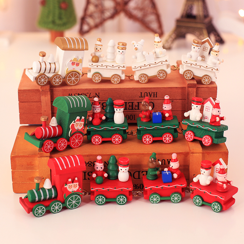 圣誕裝飾品圣誕木質小火車多色兒童圣誕禮物禮品 圣誕節裝飾擺件