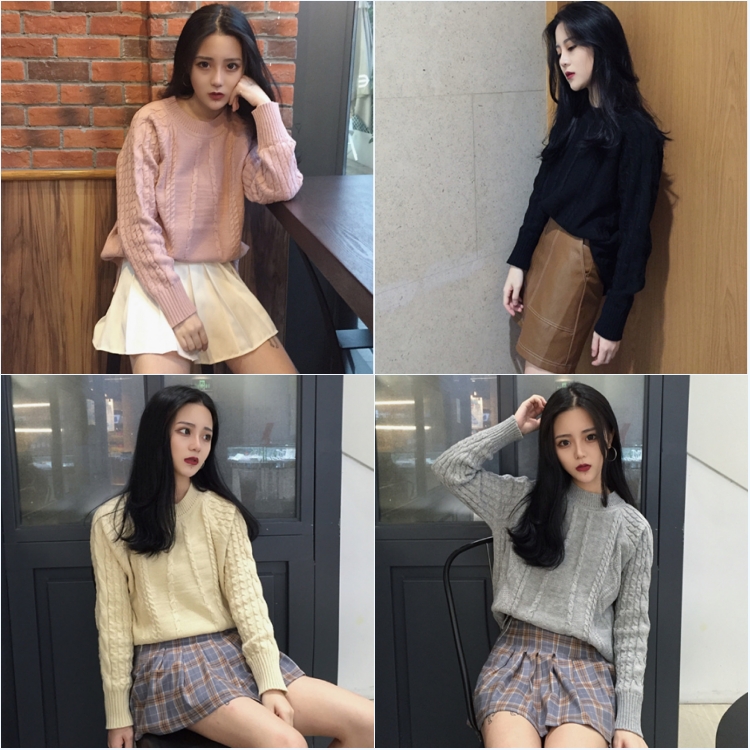 韓國Chic復古冬款純色加厚針織衫寬松套頭長袖毛衣上衣女學生