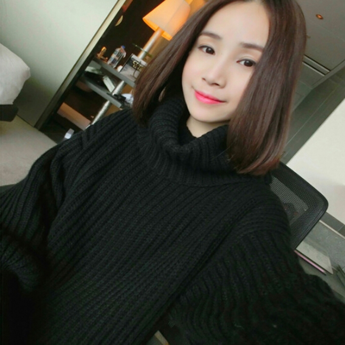 秋裝新款韓版女裝高領套頭毛衣寬松顯瘦純色長袖針織衫上衣