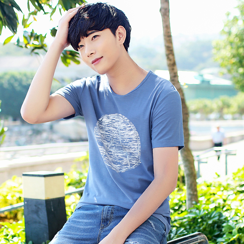 夏季短袖t恤男韓版潮學生體恤新款青少年修身男裝印花上衣服