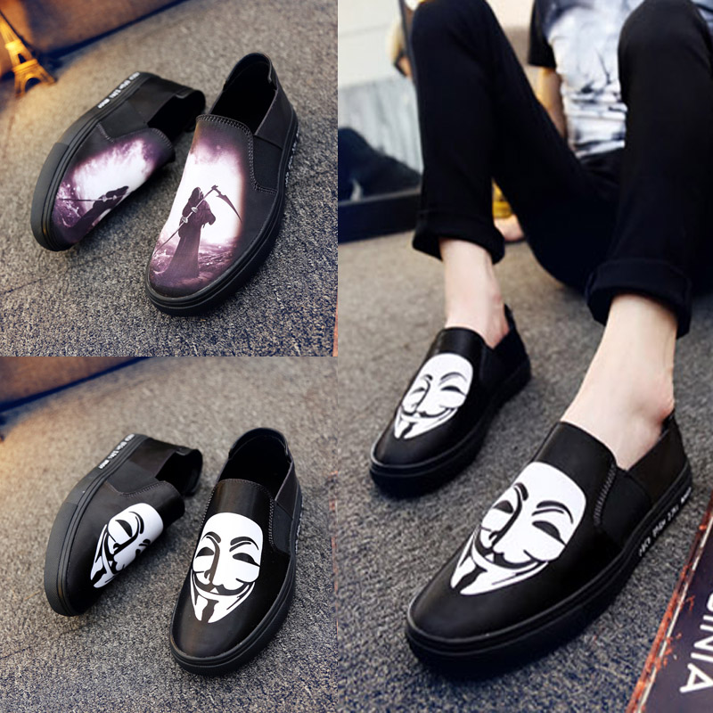 夏季新款韓版潮流男鞋子懶人鞋3D圖案布鞋透氣帆布樂福板鞋潮
