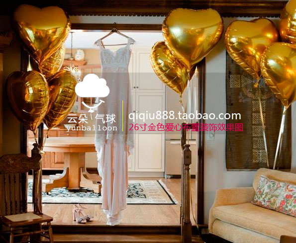 24寸金色愛心光板鋁膜氣球鋁箔五角星氣球 櫥窗婚房新房裝飾氣球