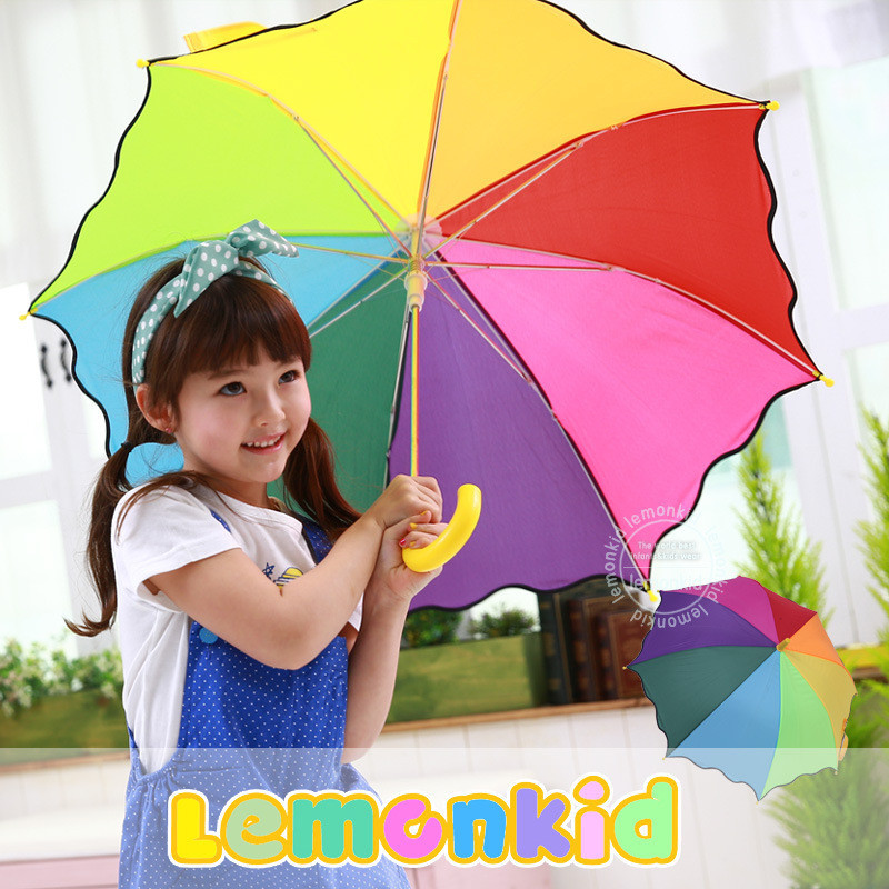 5月新韓國代購lemonkid兒童傘環保童傘 卡通女童傘彩虹拼色太陽傘