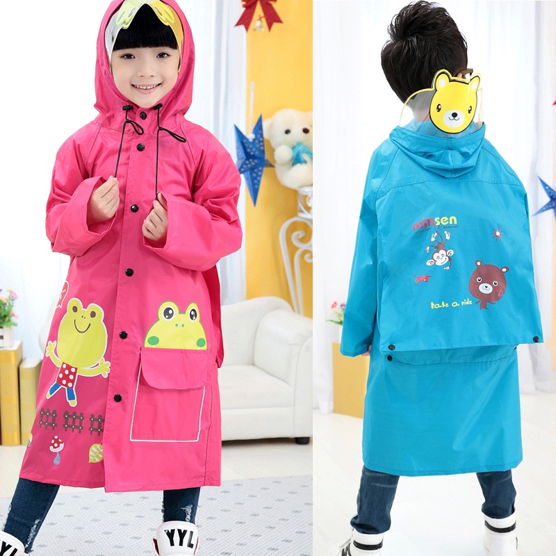韓國兒童雨衣雨披男女中大童小孩韓版卡通中長大帽檐學生書包位