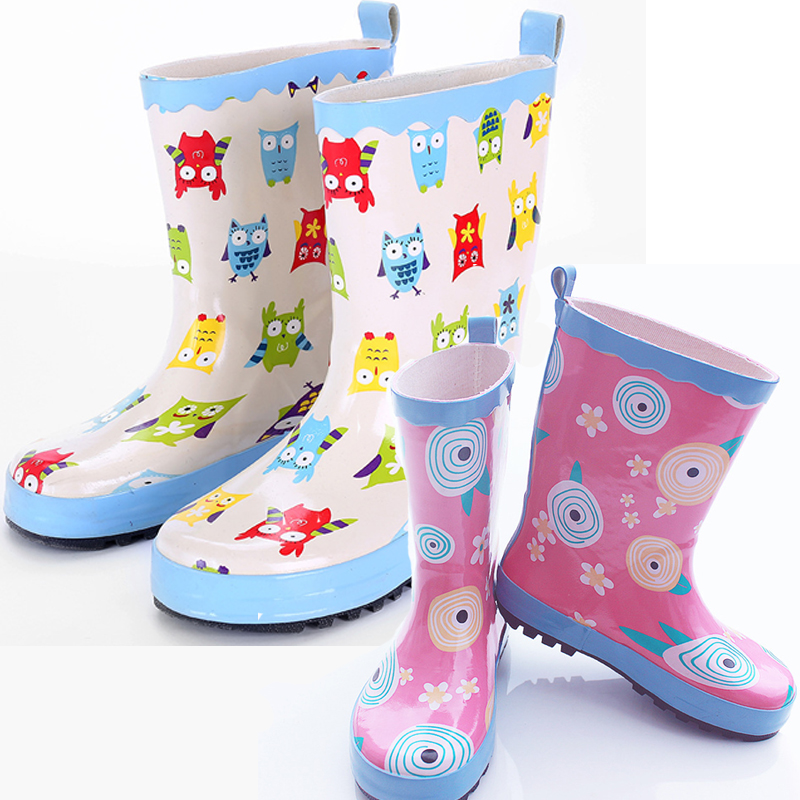 新品韓版兒童雨靴貓頭鷹男女童天然橡膠防滑學生雨鞋韓國可配親子