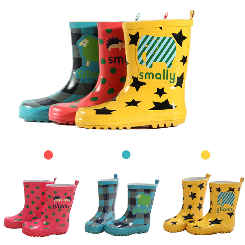 韓國Smally男女兒童雨鞋天然橡膠雨靴中大童學生雨靴時尚卡通水鞋