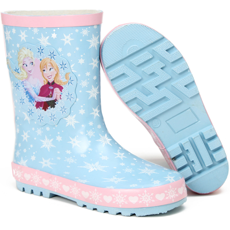 出口韓國外貿兒童雨鞋 冰雪公主女童雨靴天然橡膠防滑水鞋親子款