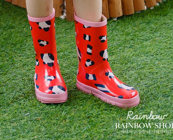 新~韓國正品兒童豹紋雨鞋 男女童學生防滑雨靴 天然橡膠寶寶雨鞋
