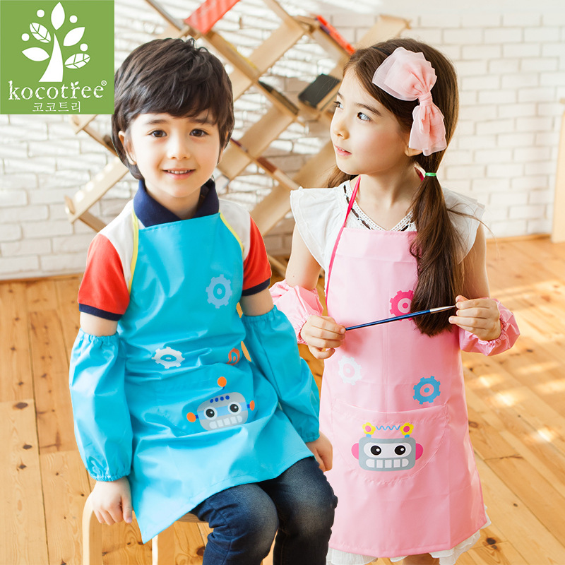 代購韓國kocotree正品新款男女兒童卡通畫畫衣 防水寶寶罩衣圍裙