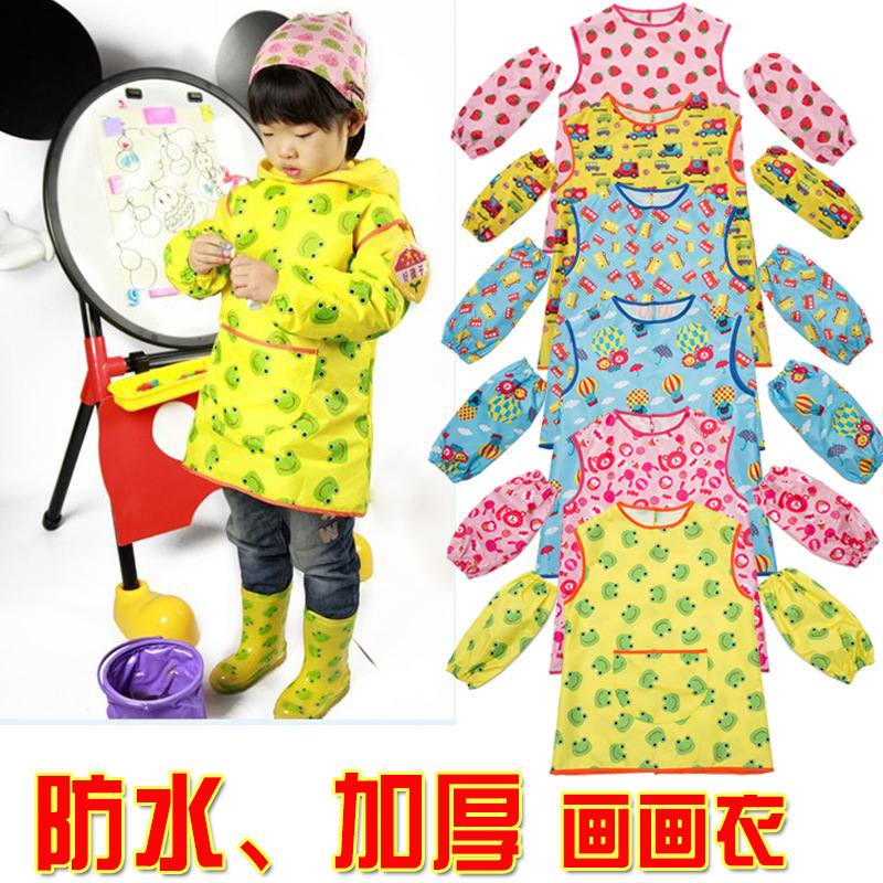 韓國代購linda funny加厚防水兒童畫畫衣罩衣反穿衣吃飯衣袖套