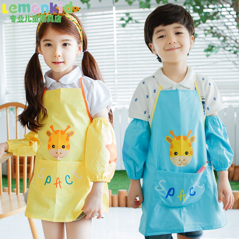 代購韓國正品lemonkid兒童畫畫衣小孩罩衣寶寶反穿衣袖套圍裙環保